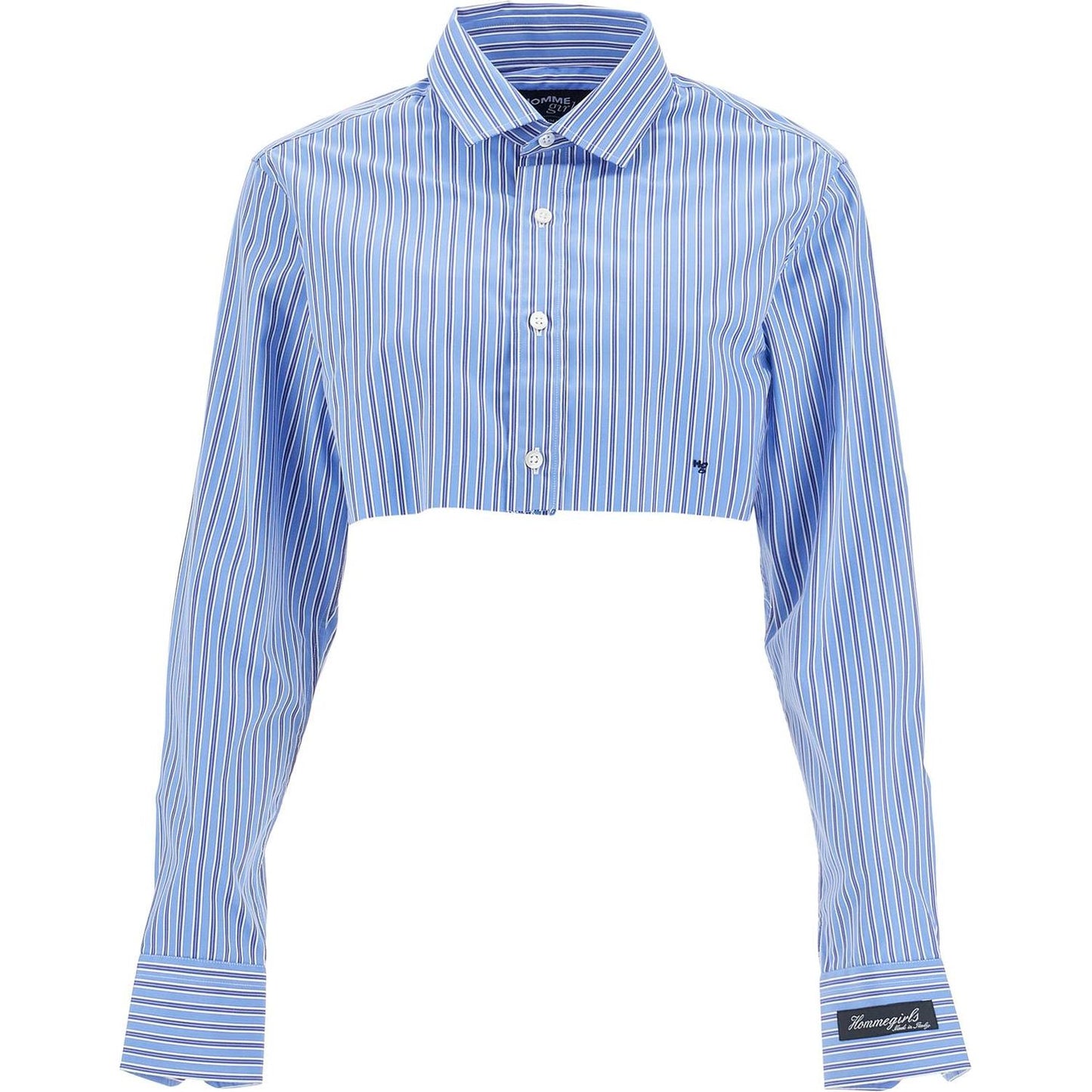 Homme Girls super cropped blue striped cotton shirt Topwear Homme Girls