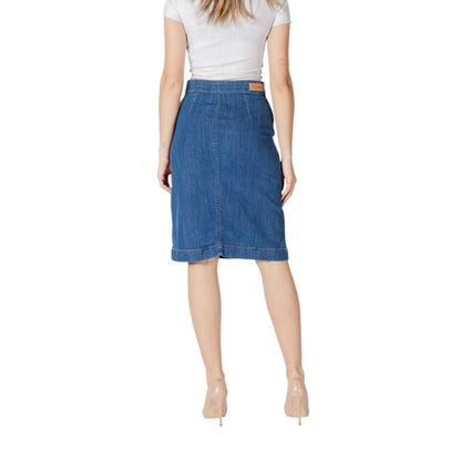 ICHI Blue Cotton Long Skirt ICHI