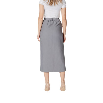 ICHI Gray Polyester Long Skirt ICHI