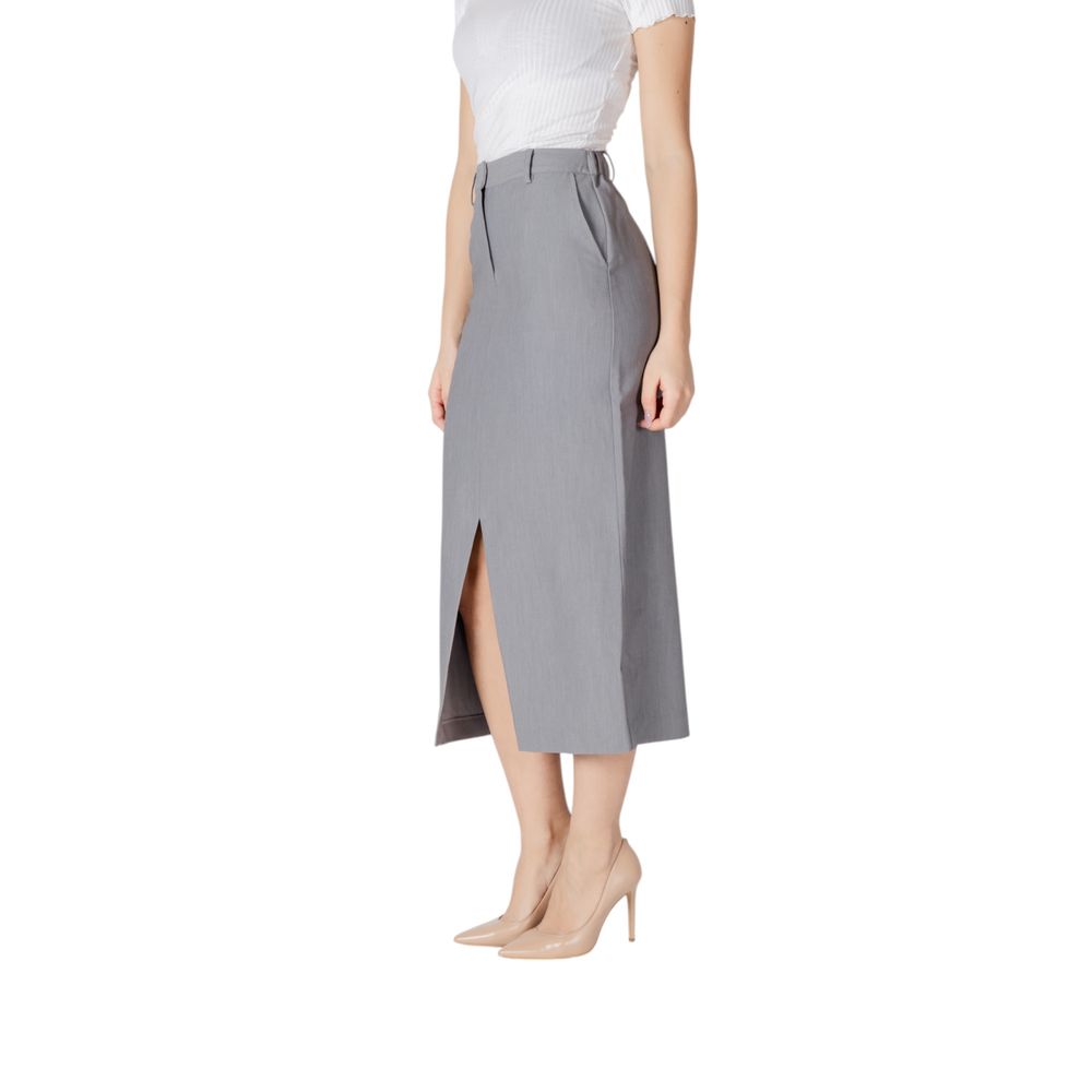 ICHI Gray Polyester Long Skirt ICHI