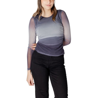 ICHI Gray Polyester Long Sleeve T-Shirt ICHI