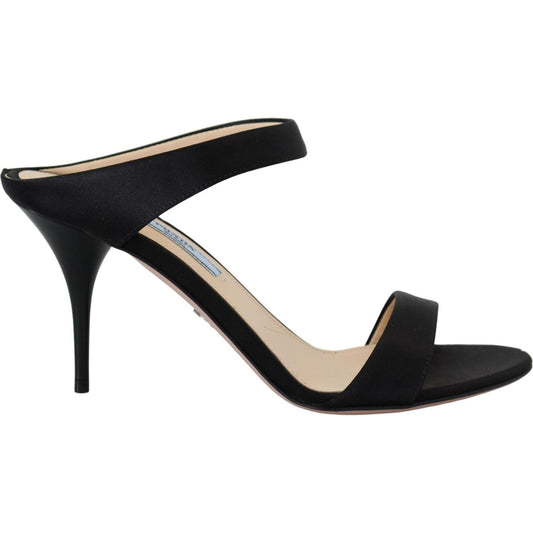 Elegant Black Leather Heels Pumps Prada