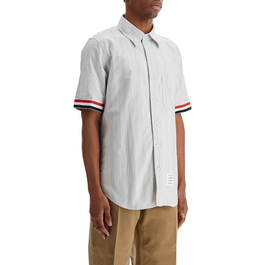 Thom Browne medium grey cotton oxford shirt with rwb cuffs Shirts Thom Browne Light Gray