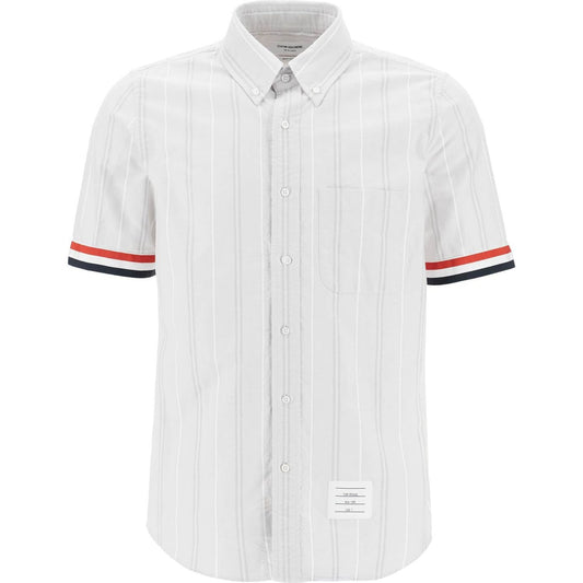 Thom Browne medium grey cotton oxford shirt with rwb cuffs Shirts Thom Browne Lavender