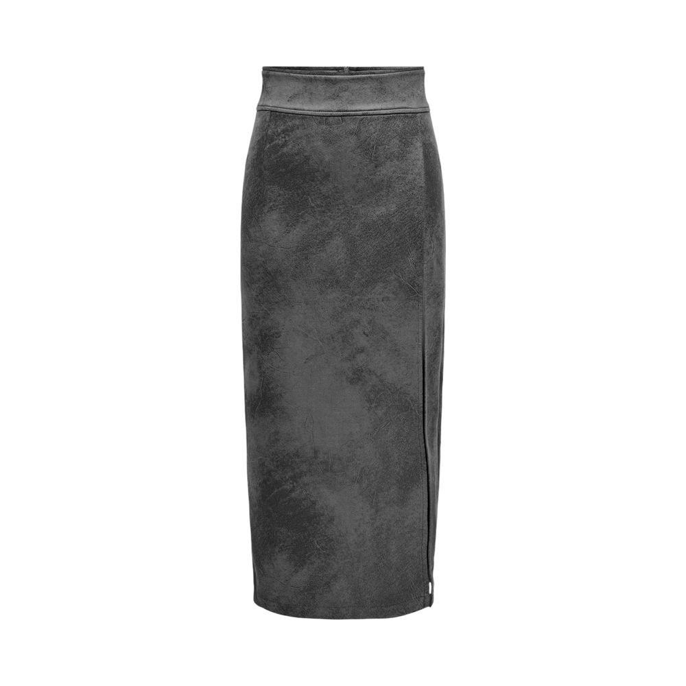 Only Gray Artificial Leather Long Skirt Only