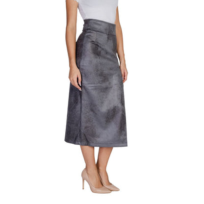 Only Gray Artificial Leather Long Skirt Only