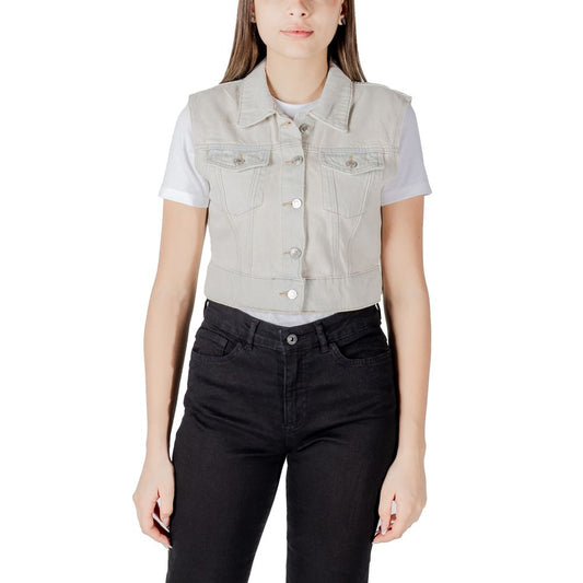 Only Light Blue Cotton Sleveless Jacket Only