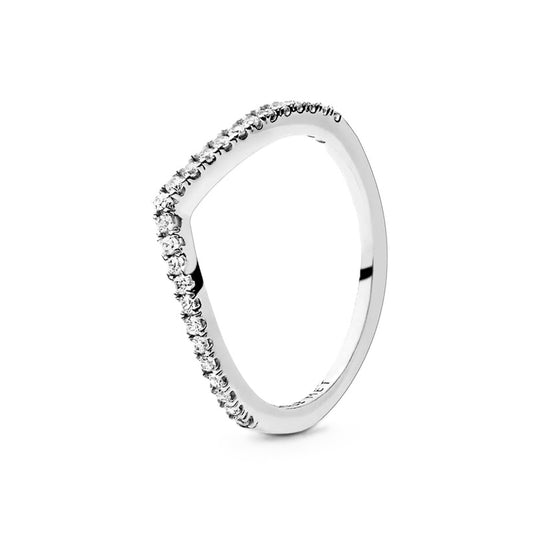 PANDORA JEWELS Mod. WISHBONE SILVER - RING WITH CLEAR CUBIC ZIRCONIA - Size 58 DESIGNER FASHION JEWELLERY