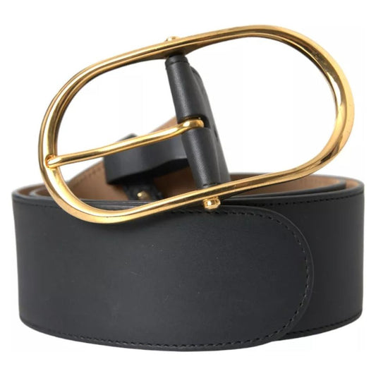 Black Leather Gold Oval Metal Buckle Belt Dolce & Gabbana