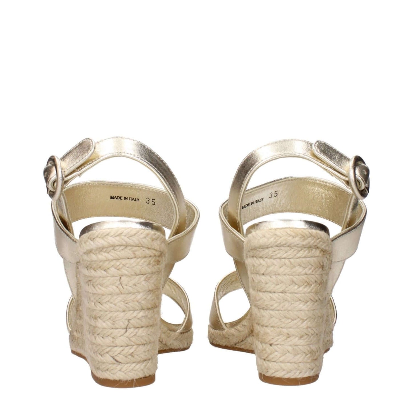 Prada Gold Leather Wedge Sandals 1728,75667636384,EU35/US5,EU38/US8,Gold,New with tags,Prada,Sandals - Shoes,Shoes,Wedges - Sandals - Shoes,Women