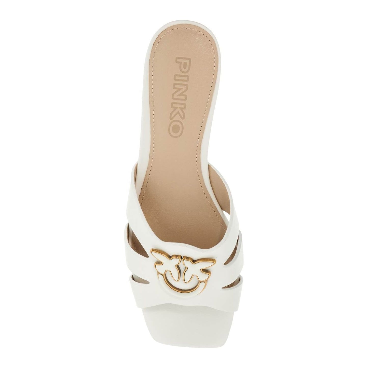 Pinko milk calf leather slippers with striped structure and golden details Sandals Pinko