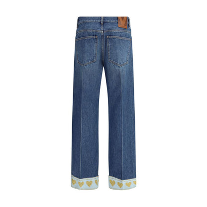 Valentino Blue Cotton Straight-Leg Jeans Valentino
