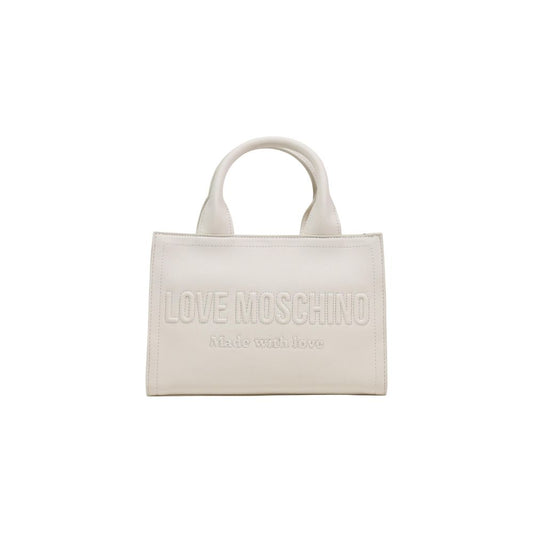 White handbag with 'LOVE MOSCHINO' branding on a white background