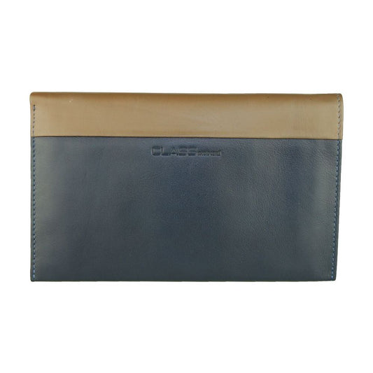 Sleek Blue and Beige Leather Wallet