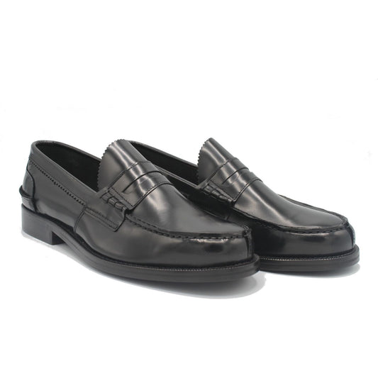 Saxone of Scotland | Black Spazzolato Leather Mens Loafers Shoes | McRichard Designer Brands