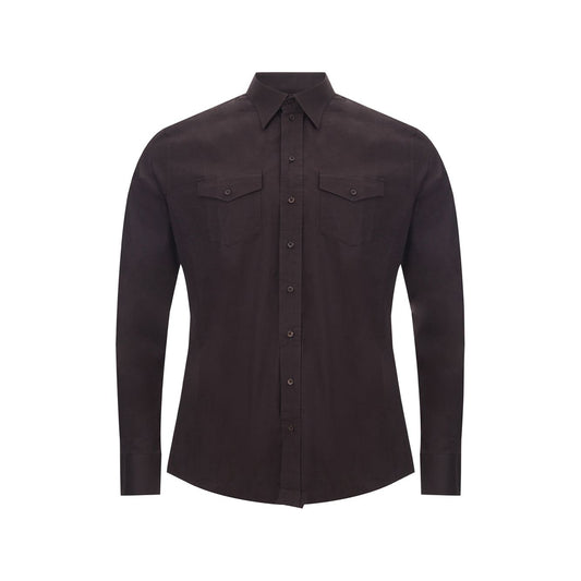 Dolce & Gabbana | Dark Brown Cotton Shirt with Pockets | McRichard Designer Brands