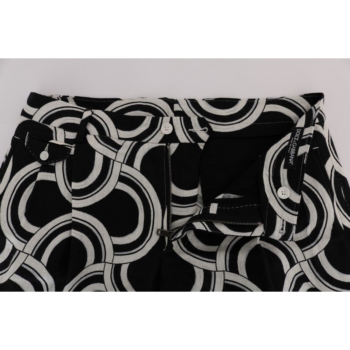 Chic Black & White Patterned Linen Shorts Dolce & Gabbana