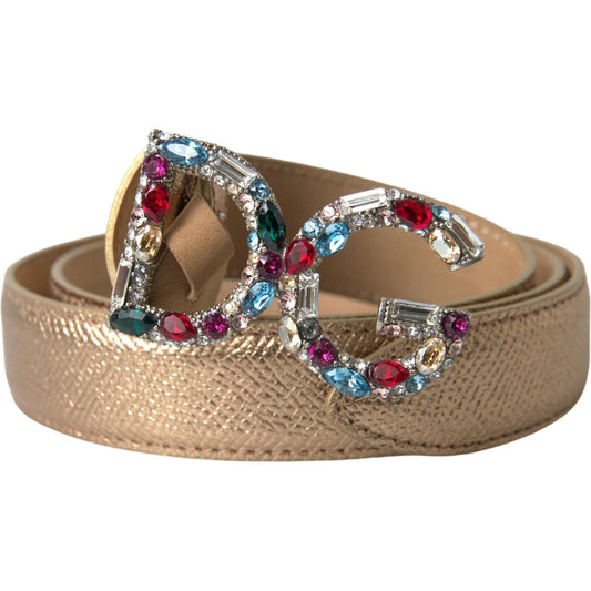 Dolce & Gabbana | Gold Leather DG Crystal Buckle Cintura Belt | McRichard Designer Brands