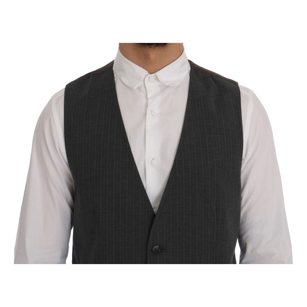 Elegant Striped Gray Waistcoat Vest Dolce & Gabbana