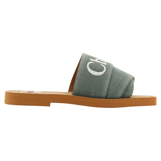 Chloé | Forest Green Cotton Slides Woody Sandals | McRichard Designer Brands