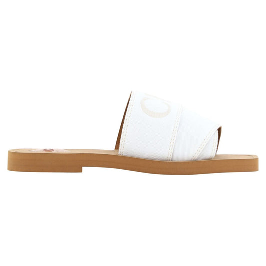 Chloé | White Cotton Slides Woody Sandals | McRichard Designer Brands