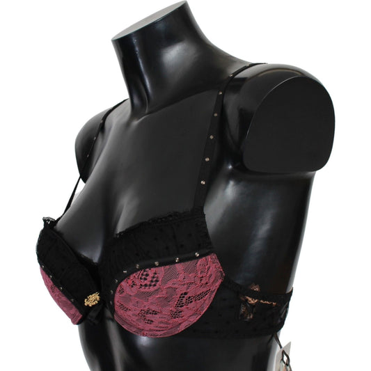Roberto Cavalli | Black Pink Lace Push Up Bra Underwear | McRichard Designer Brands