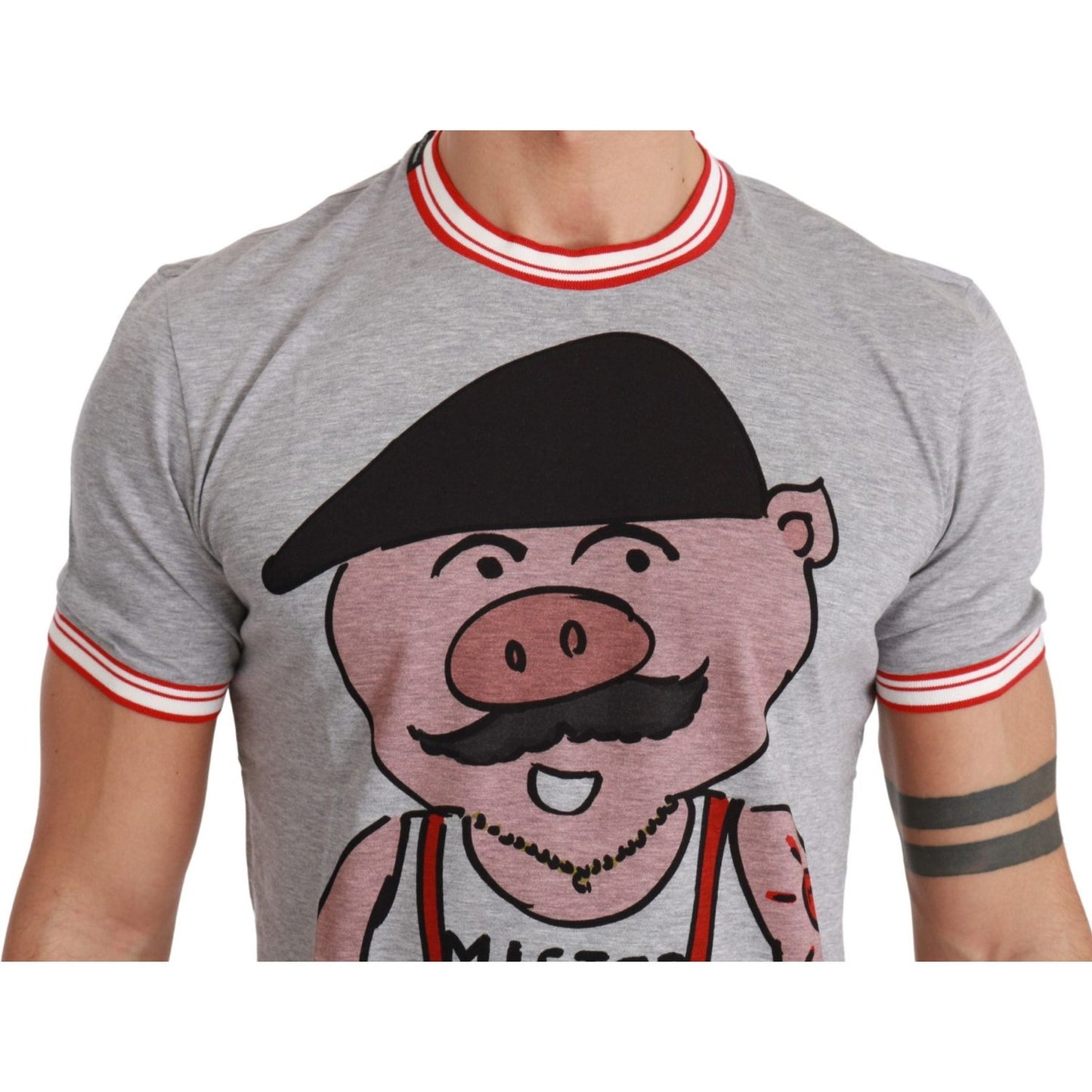 Chic Gray Cotton T-Shirt with Year of the Pig Motive Dolce & Gabbana