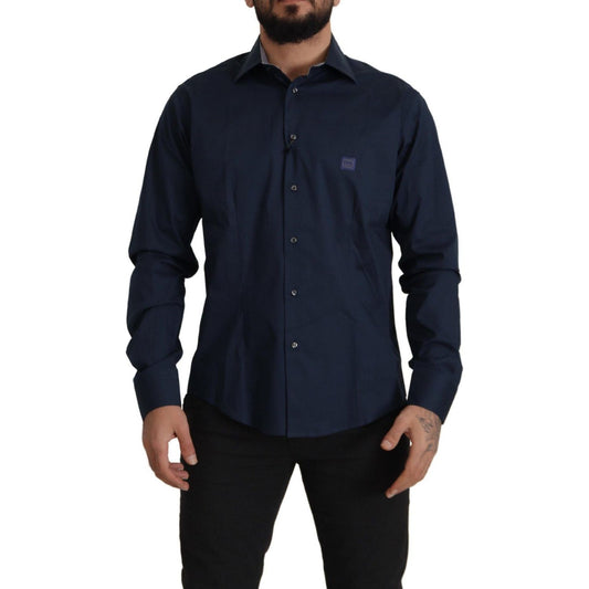 Roberto Cavalli | Navy Blue Cotton Dress Formal Shirt  | McRichard Designer Brands