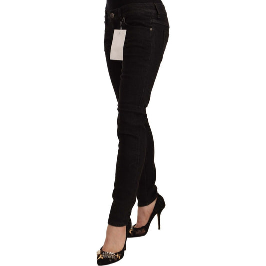Acht | Black Cotton Low Waist Skinny Denim Jeans | McRichard Designer Brands